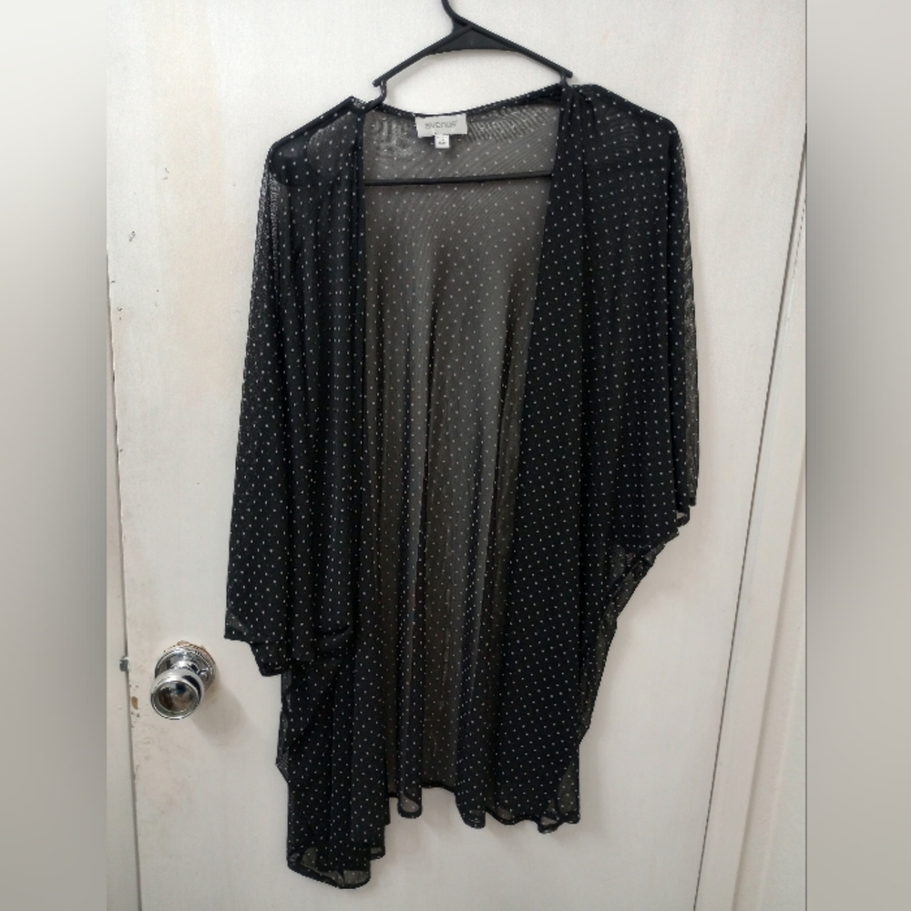 AVENUE Black Sheer Polka Dot Cardigan